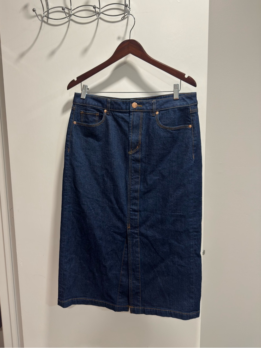 LOFT Dark Blue Denim Midi Pencil Skirt - Picture 3 of 4